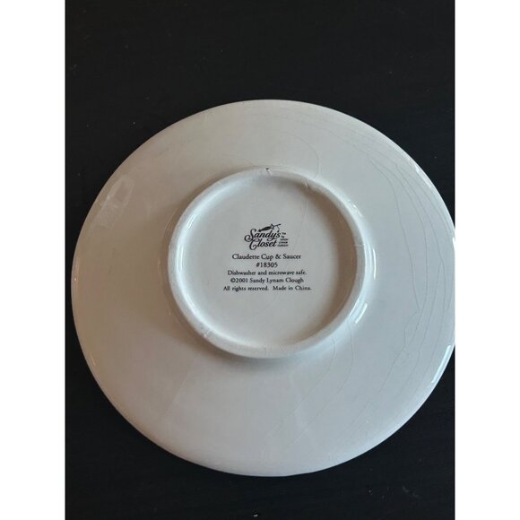 Sandy Clough Claudette Cup & Saucer Set Black & White Polka Dots Lace Detailing - Picture 10 of 12